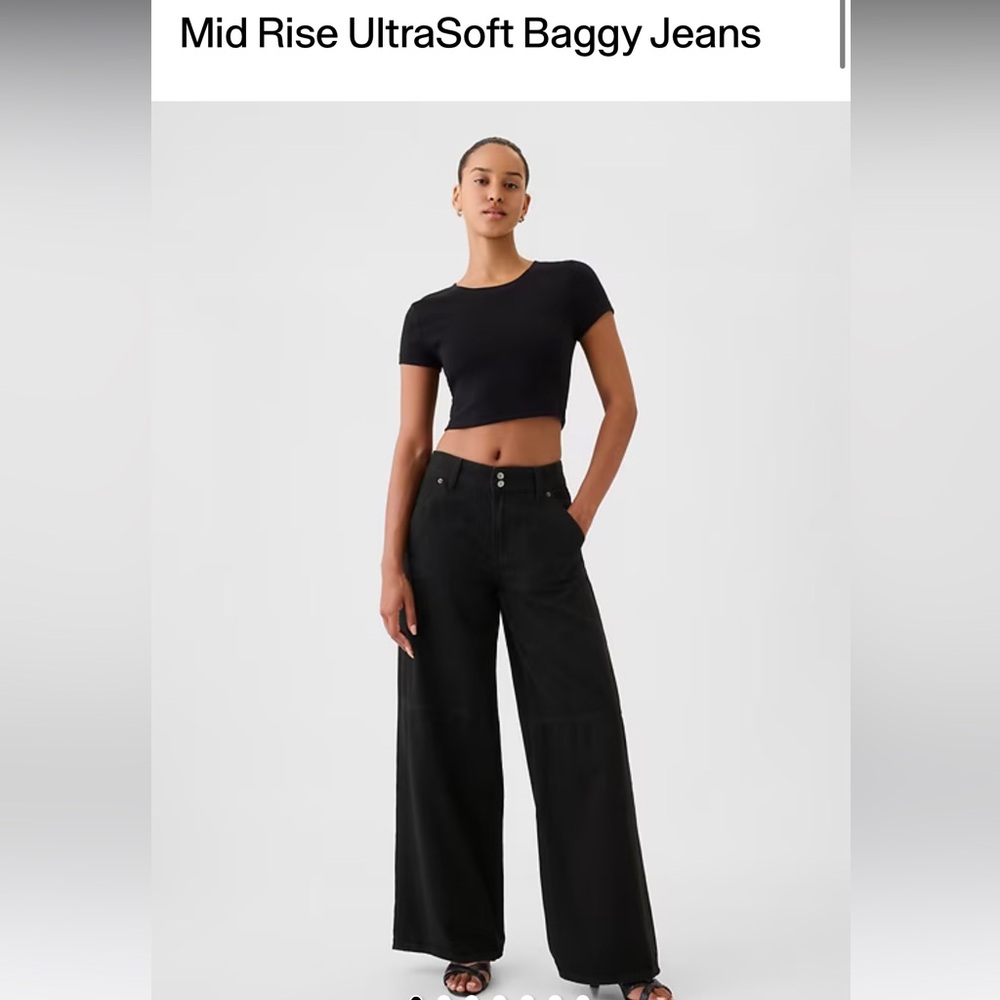GAP Mid Rise UltraSoft Baggy Wide Leg Jeans - Black